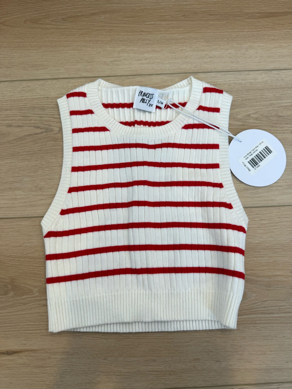 Princess Polly White and Red Striped Ribbed Crop Tank